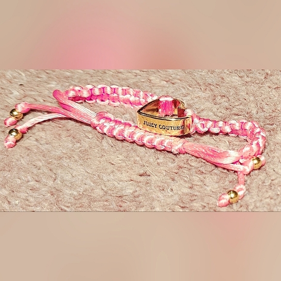 Juicy Couture Adjustable Woven Braided Neon Pink Gold Open Heart Charm Bracelet - Picture 6 of 10